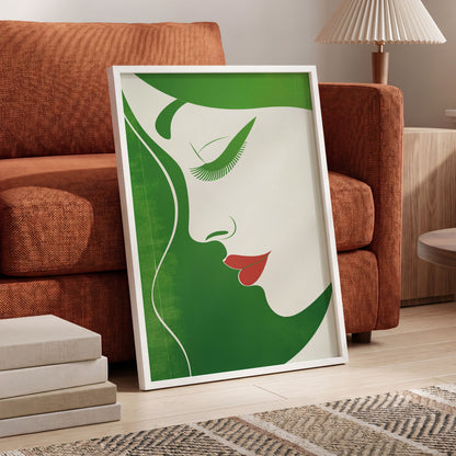 Verdant Profile, green, white, red minimalist wall art displayed in a styled interior, gallery view 6