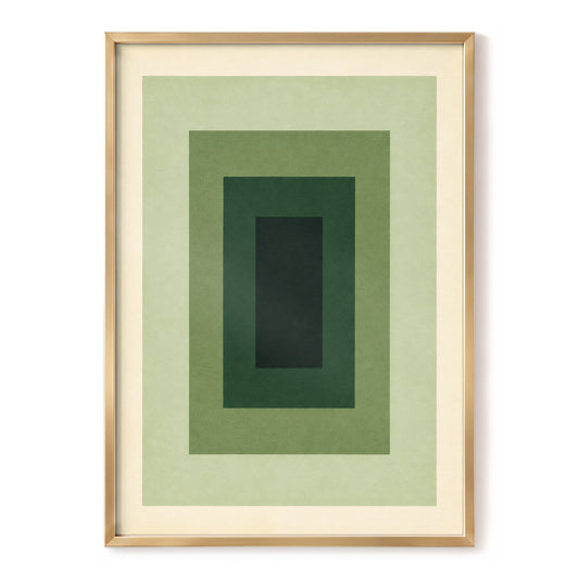 Verdant Recession, green, beige, black minimalist wall art, front artwork view