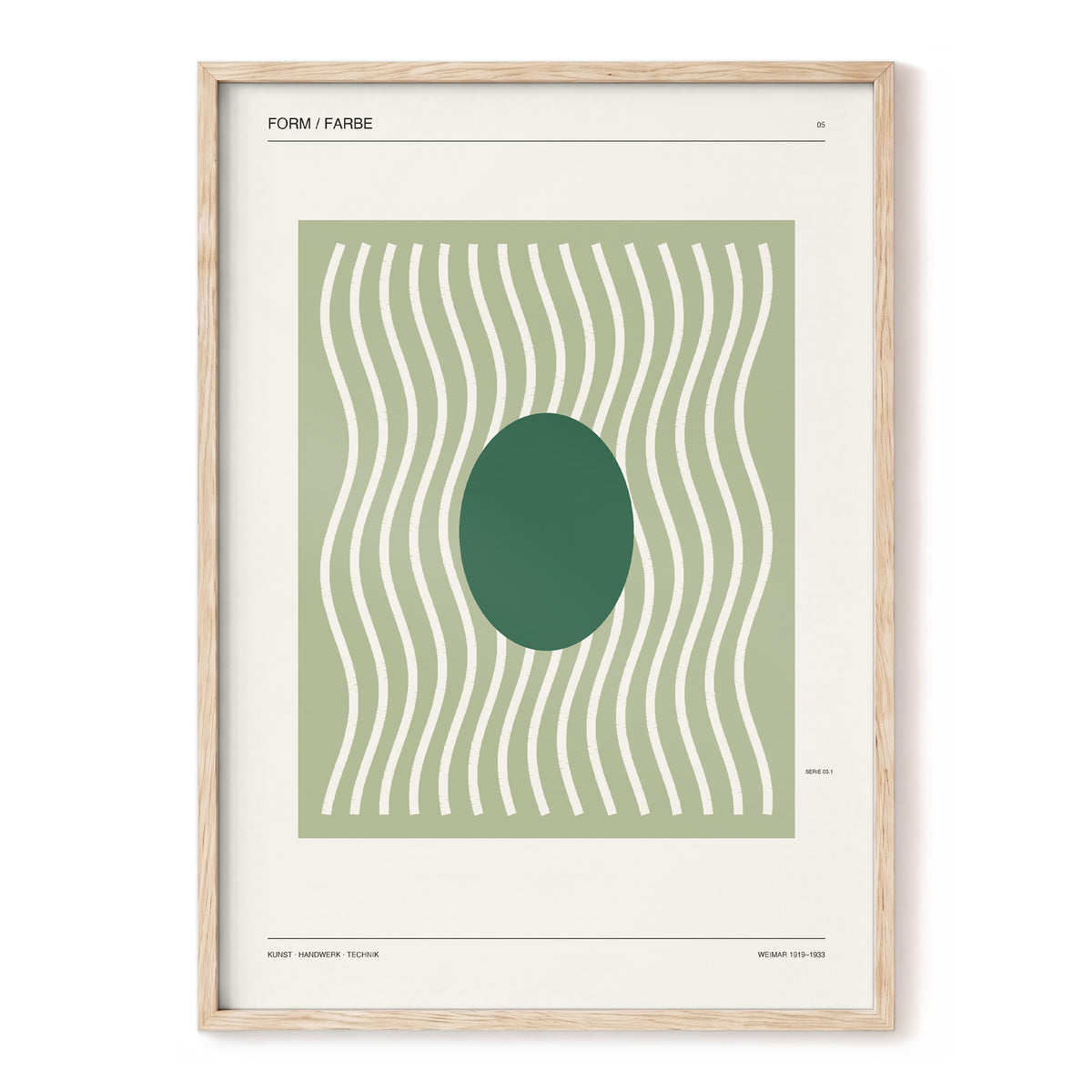 Verdant Rhythm, green, beige minimalist wall art, front artwork view