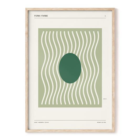 Verdant Rhythm, green, beige minimalist wall art, front artwork view