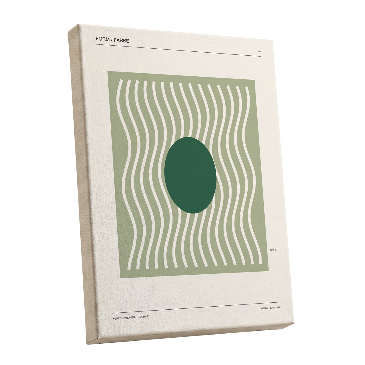 Verdant Rhythm, green, beige minimalist wall art shown as a stretched canvas wall art