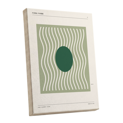 Verdant Rhythm, green, beige minimalist wall art shown as a stretched canvas wall art