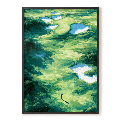 Verdant Solitude, green, blue, white nature wall art, front artwork view