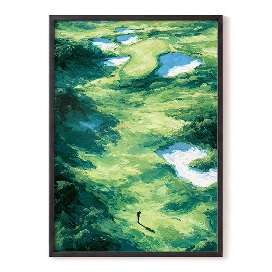 Verdant Solitude, green, blue, white nature wall art, front artwork view