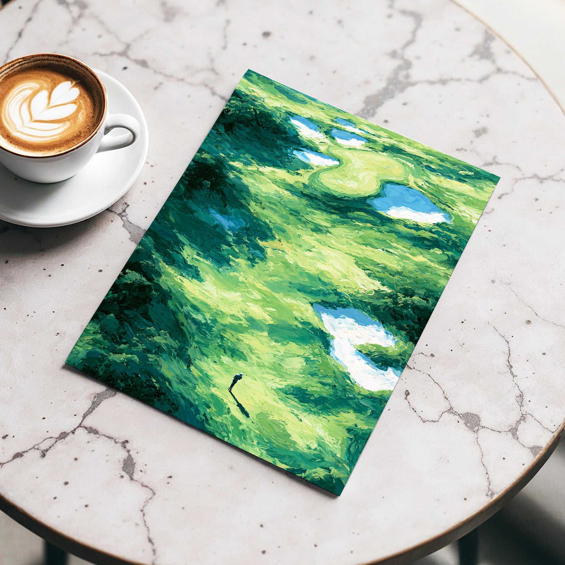 Verdant Solitude, green, blue, white nature wall art displayed in a styled interior, gallery view 3