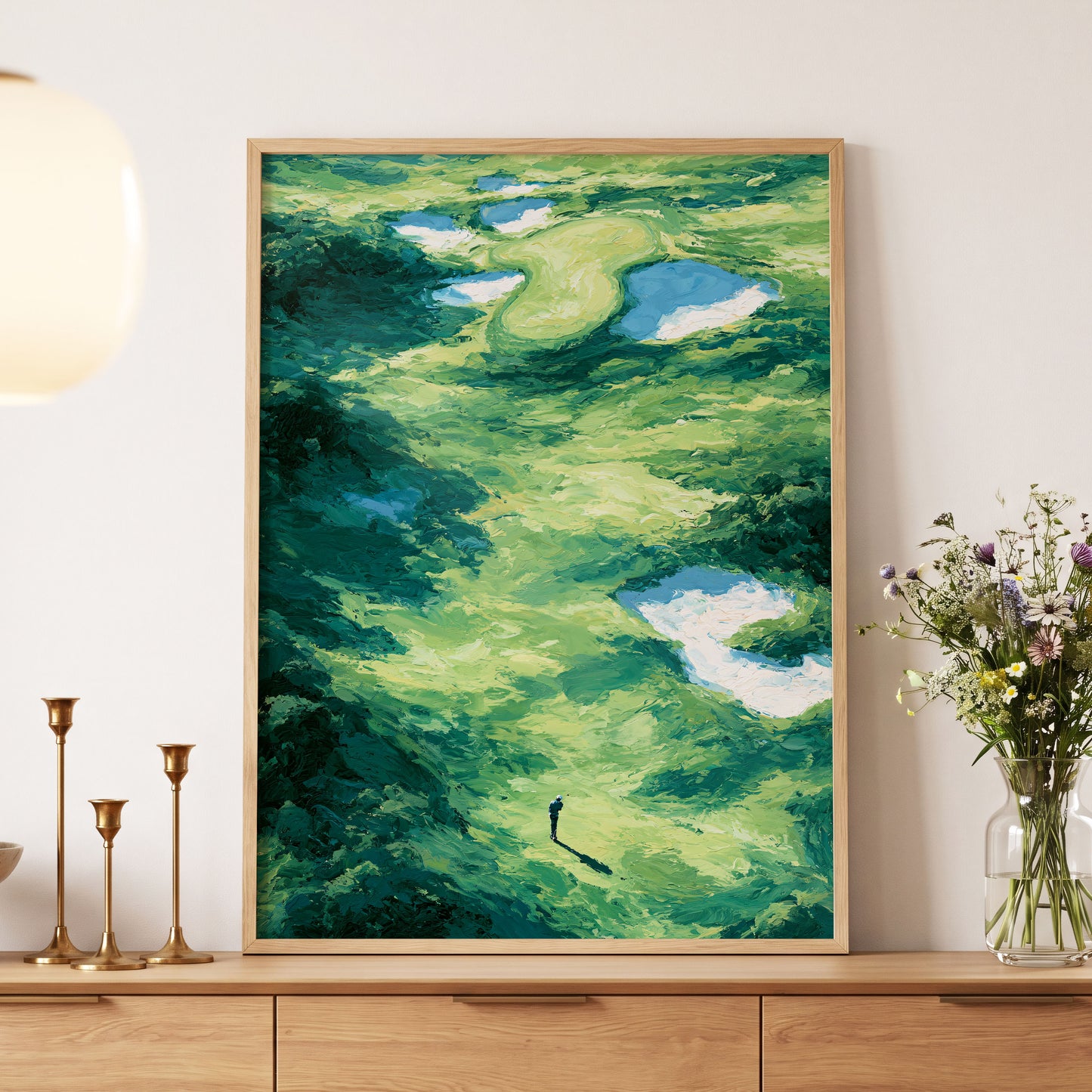 Verdant Solitude, green, blue, white nature wall art displayed in a styled interior, gallery view 5