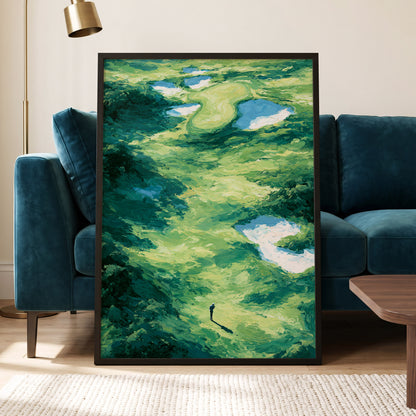 Verdant Solitude, green, blue, white nature wall art displayed in a styled interior, gallery view 6