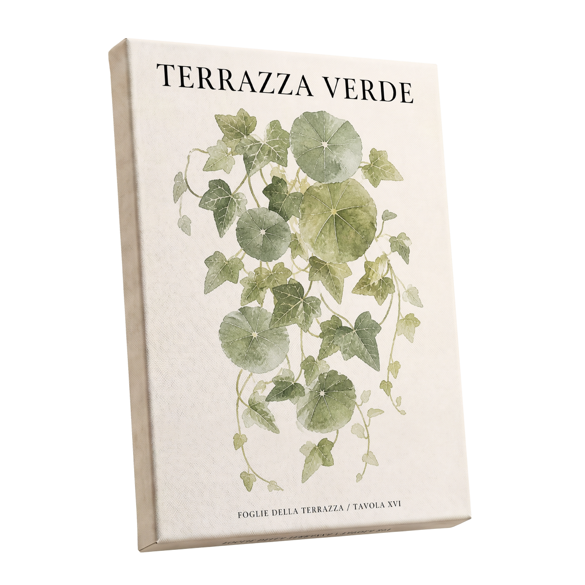 Verdant Terrace Study, green, beige nature wall art shown as a stretched canvas wall art