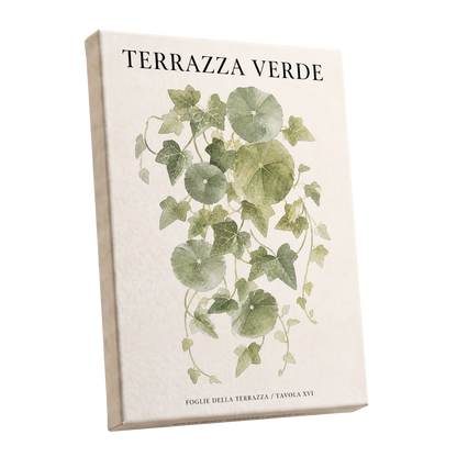 Verdant Terrace Study, green, beige nature wall art shown as a stretched canvas wall art