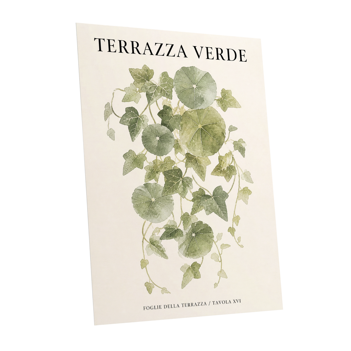 Verdant Terrace Study, green, beige nature wall art shown as a unframed poster wall art print