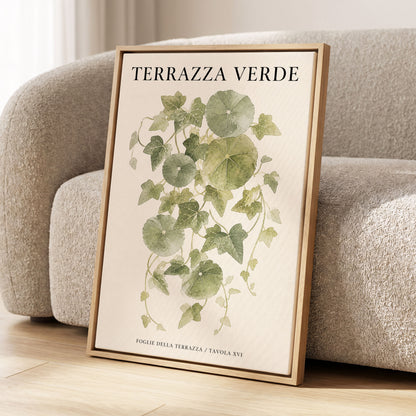 Verdant Terrace Study, green, beige nature wall art displayed in a styled interior, gallery view 2