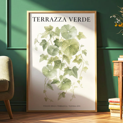 Verdant Terrace Study, green, beige nature wall art displayed in a styled interior, gallery view 6