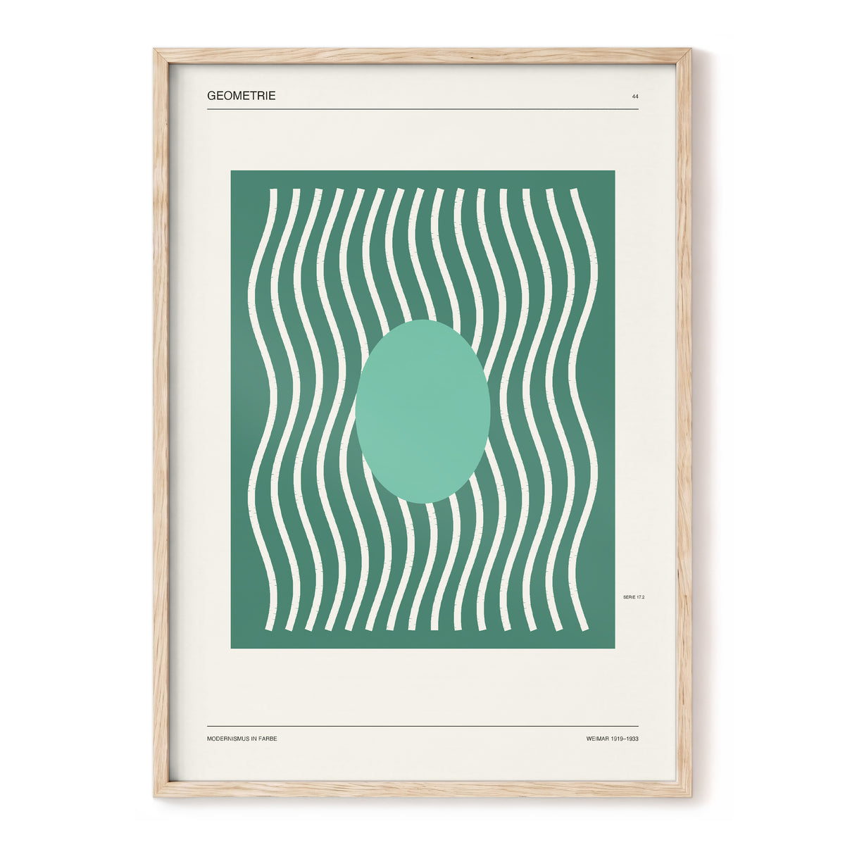 Verdant Wave Geometry, green, beige, white abstract wall art, front artwork view