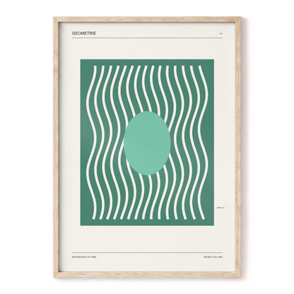 Verdant Wave Geometry, green, beige, white abstract wall art, front artwork view