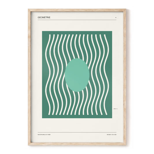 Verdant Wave Geometry, green, beige, white abstract wall art, front artwork view