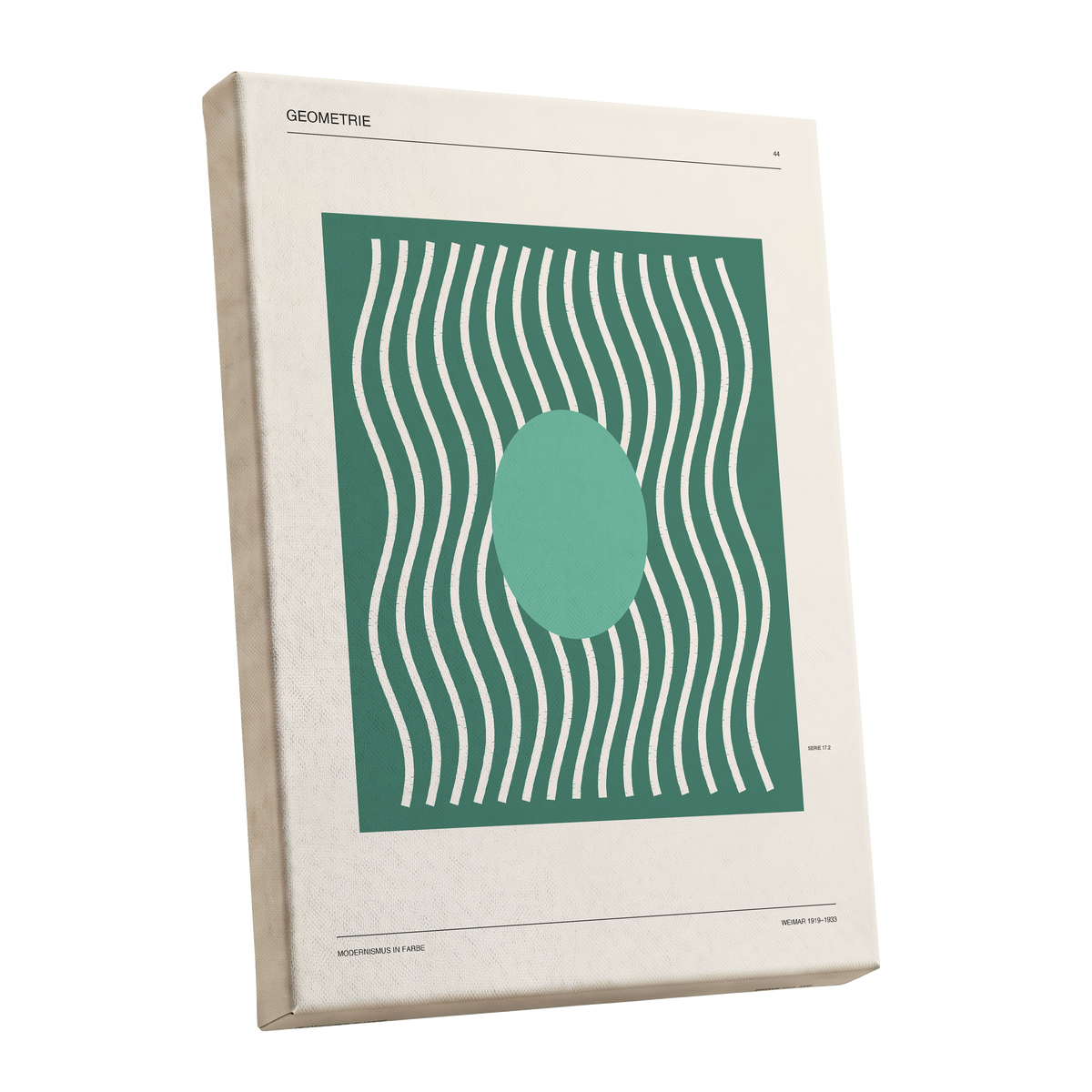 Verdant Wave Geometry, green, beige, white abstract wall art shown as a stretched canvas wall art