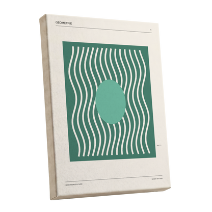 Verdant Wave Geometry, green, beige, white abstract wall art shown as a stretched canvas wall art