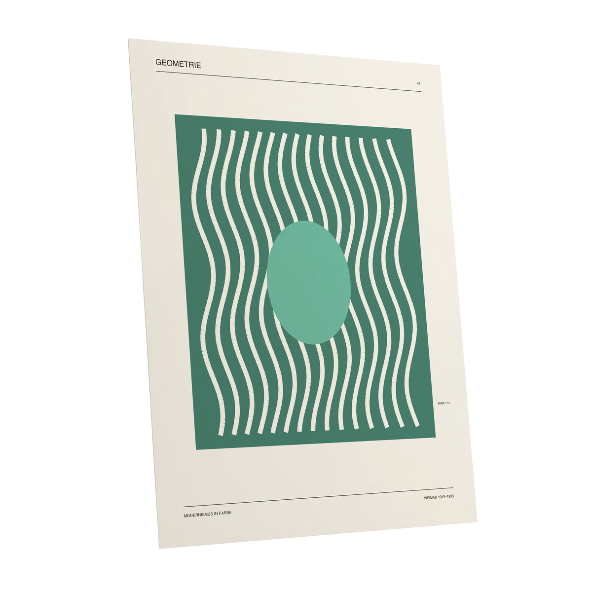 Verdant Wave Geometry, green, beige, white abstract wall art shown as a unframed poster wall art print