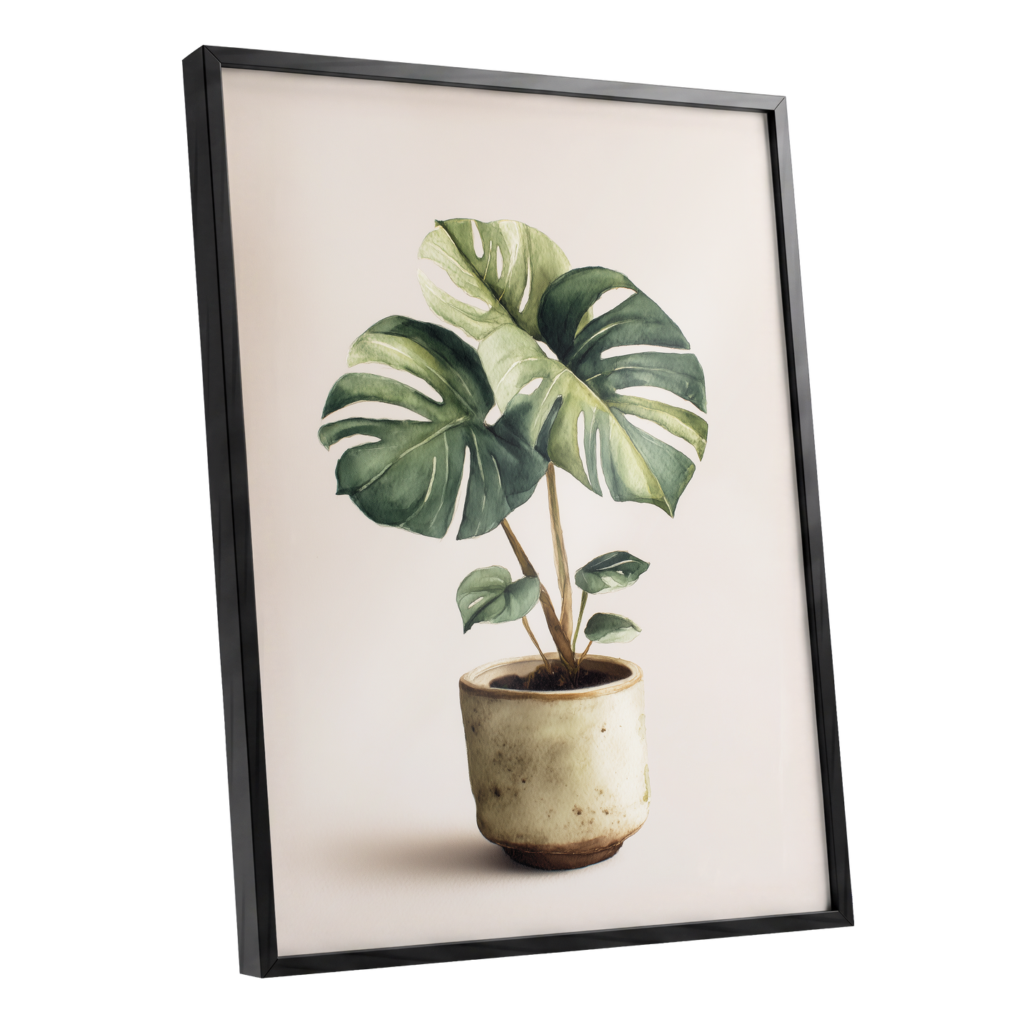Verdant Windowleaf, green, beige, brown nature wall art shown as a black framed poster wall art print