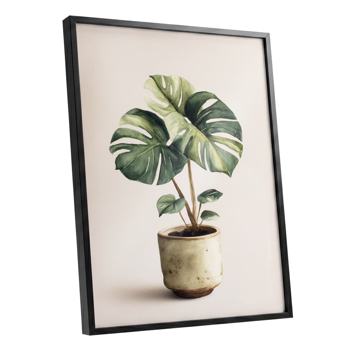 Verdant Windowleaf, green, beige, brown nature wall art shown as a black framed poster wall art print