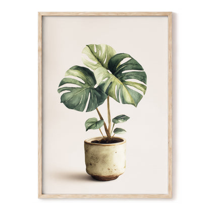 Verdant Windowleaf, green, beige, brown nature wall art, front artwork view
