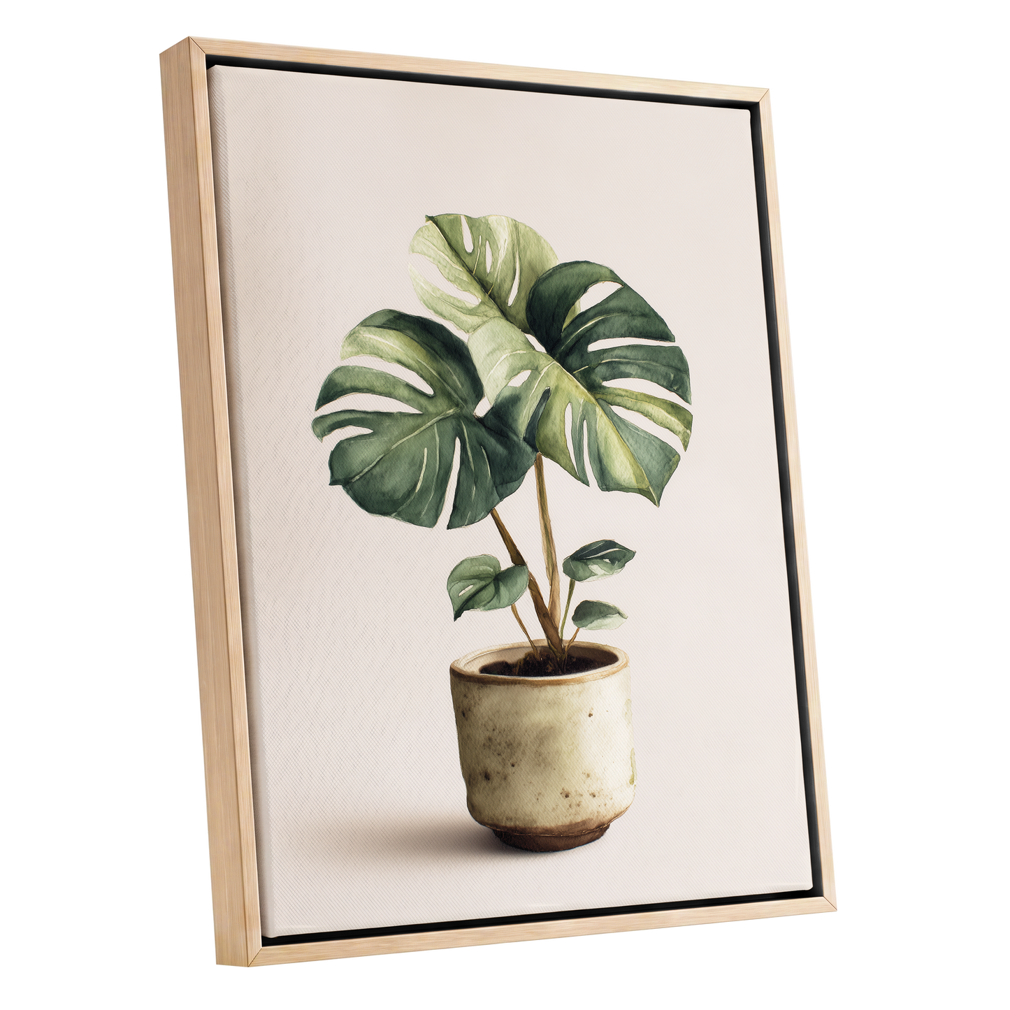 Verdant Windowleaf, green, beige, brown nature wall art shown as a oak framed canvas wall art