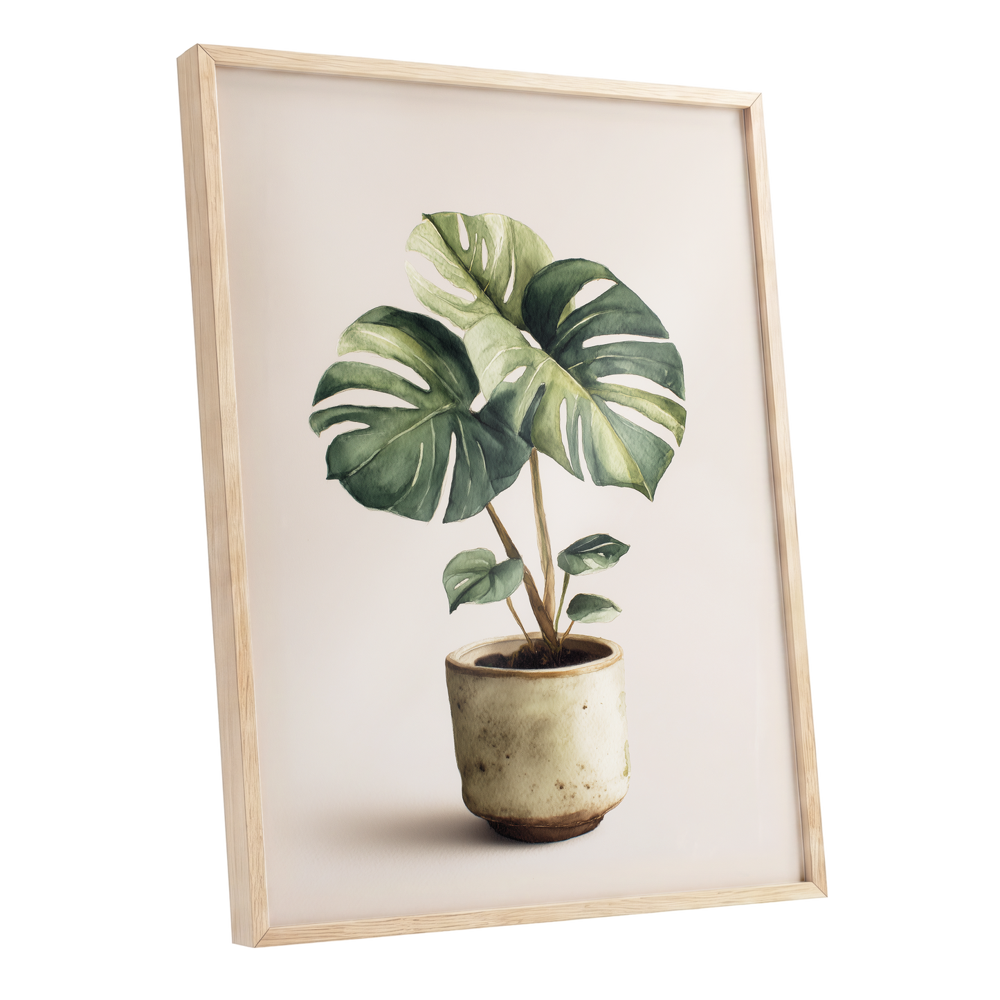Verdant Windowleaf, green, beige, brown nature wall art shown as a oak framed poster wall art print