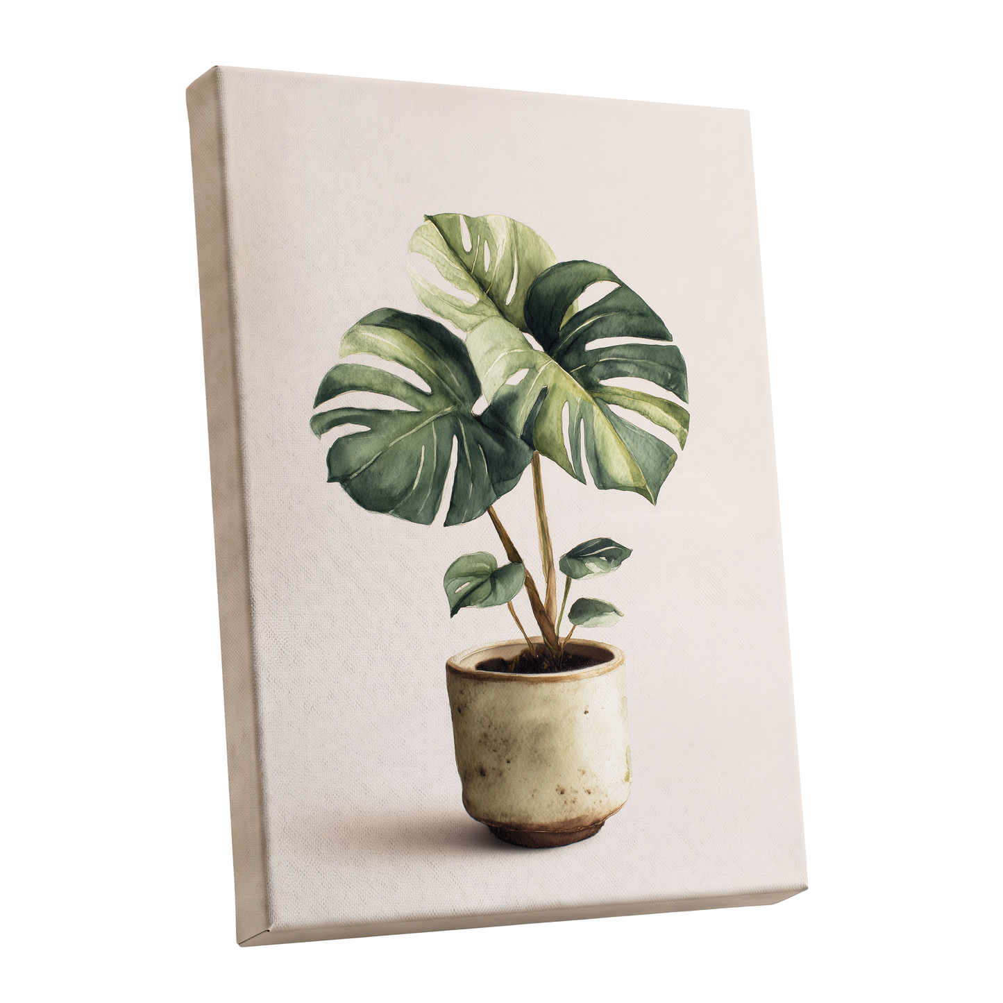 Verdant Windowleaf, green, beige, brown nature wall art shown as a stretched canvas wall art