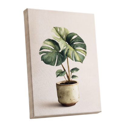 Verdant Windowleaf, green, beige, brown nature wall art shown as a stretched canvas wall art