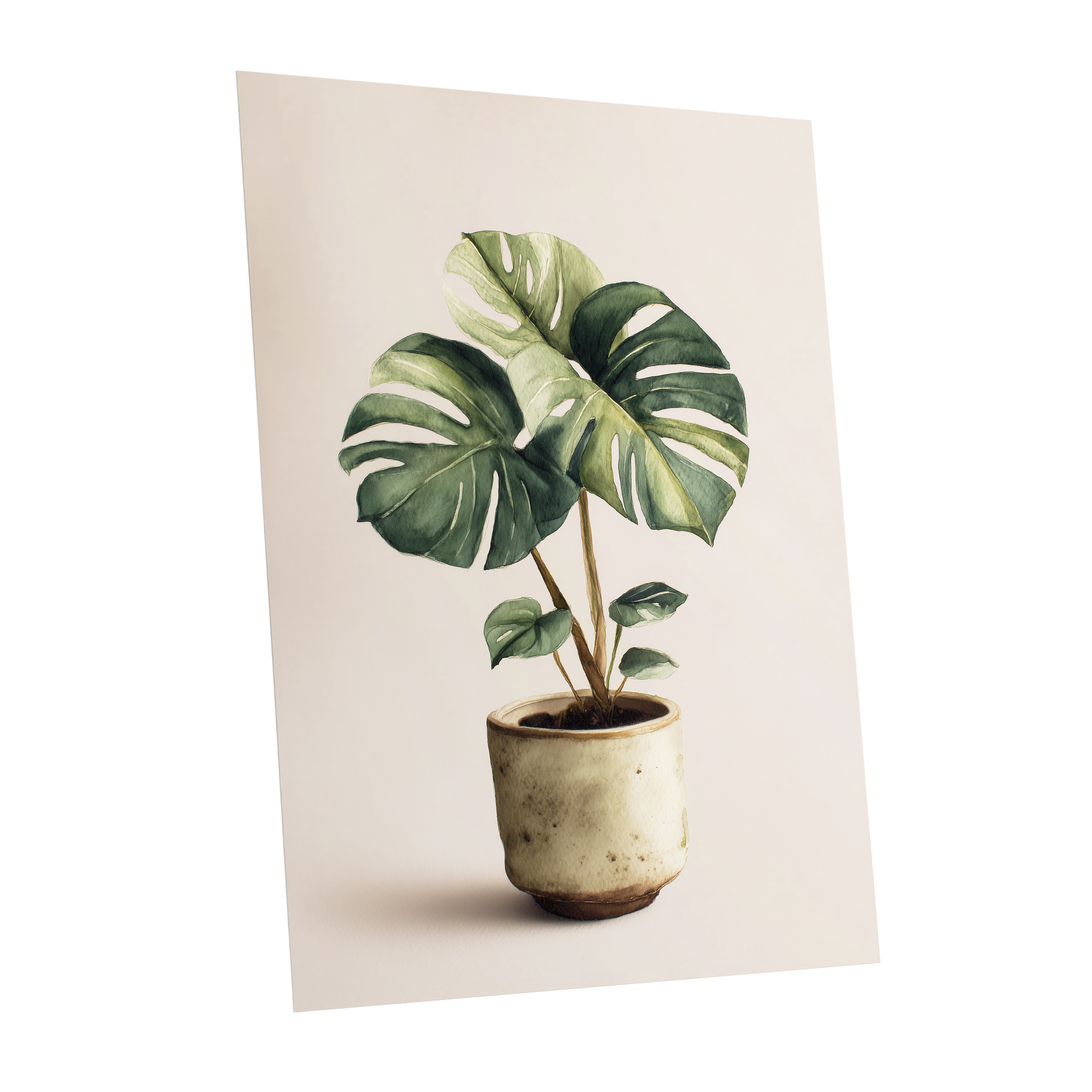 Verdant Windowleaf, green, beige, brown nature wall art shown as a unframed poster wall art print