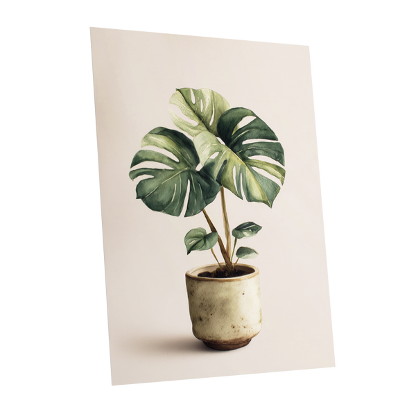 Verdant Windowleaf, green, beige, brown nature wall art shown as a unframed poster wall art print