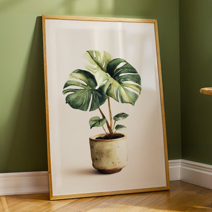Verdant Windowleaf, green, beige, brown nature wall art displayed in a styled interior, gallery view 2