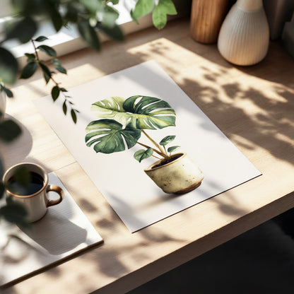 Verdant Windowleaf, green, beige, brown nature wall art displayed in a styled interior, gallery view 5