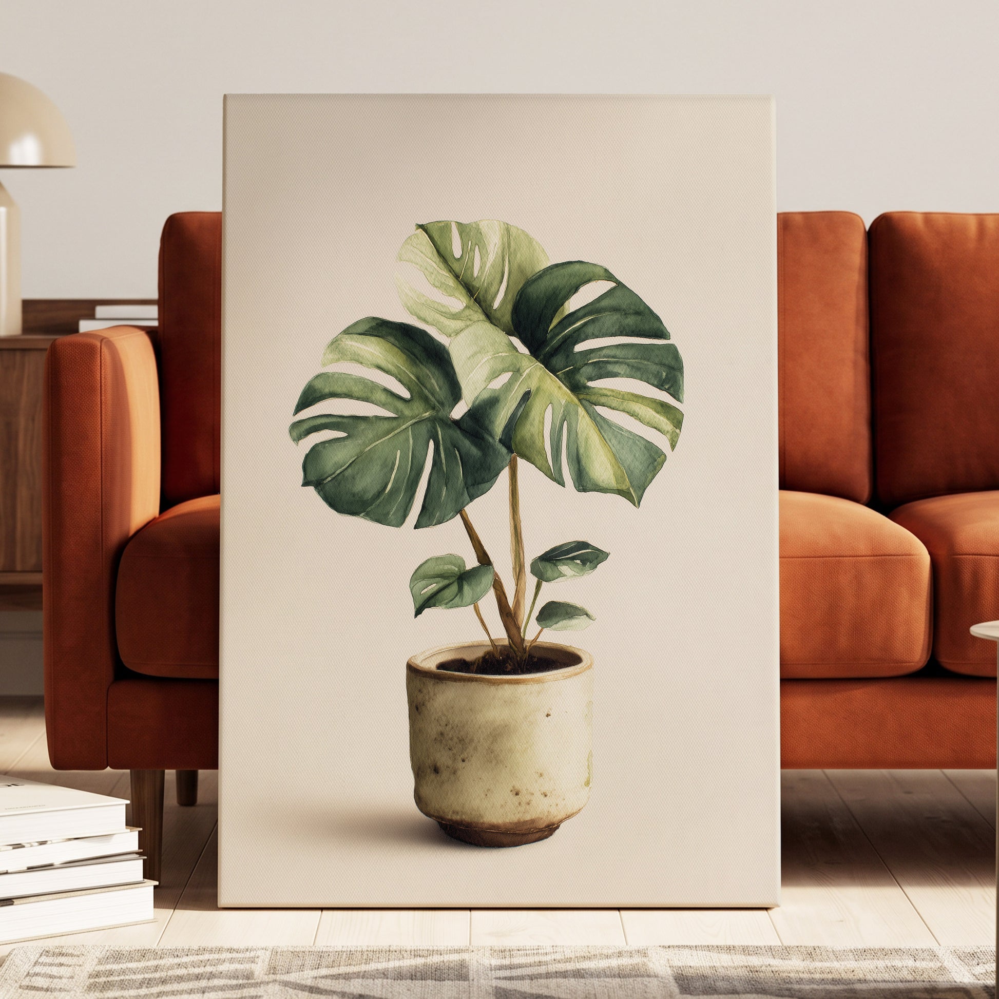 Verdant Windowleaf, green, beige, brown nature wall art displayed in a styled interior, gallery view 7