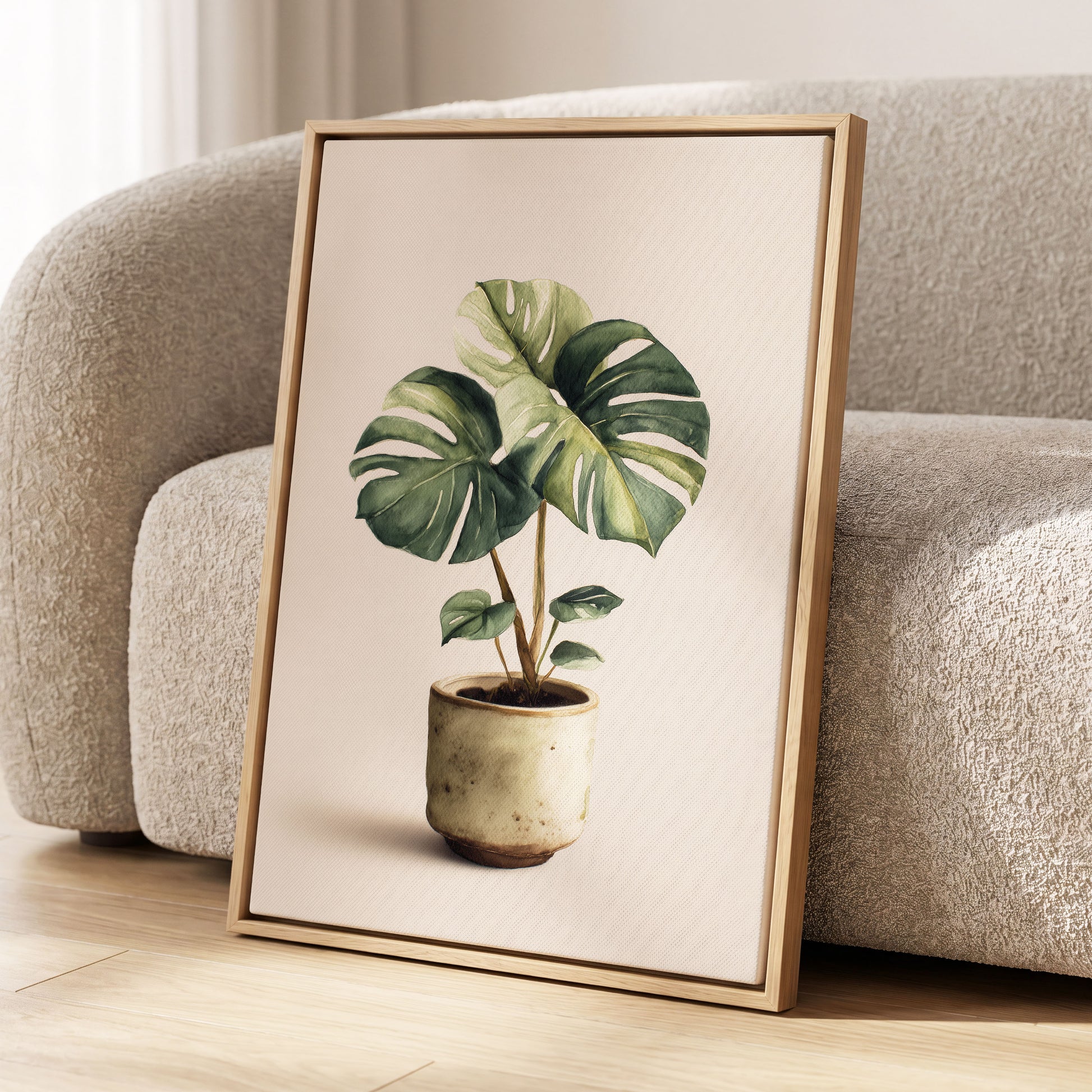 Verdant Windowleaf, green, beige, brown nature wall art displayed in a styled interior, gallery view 8
