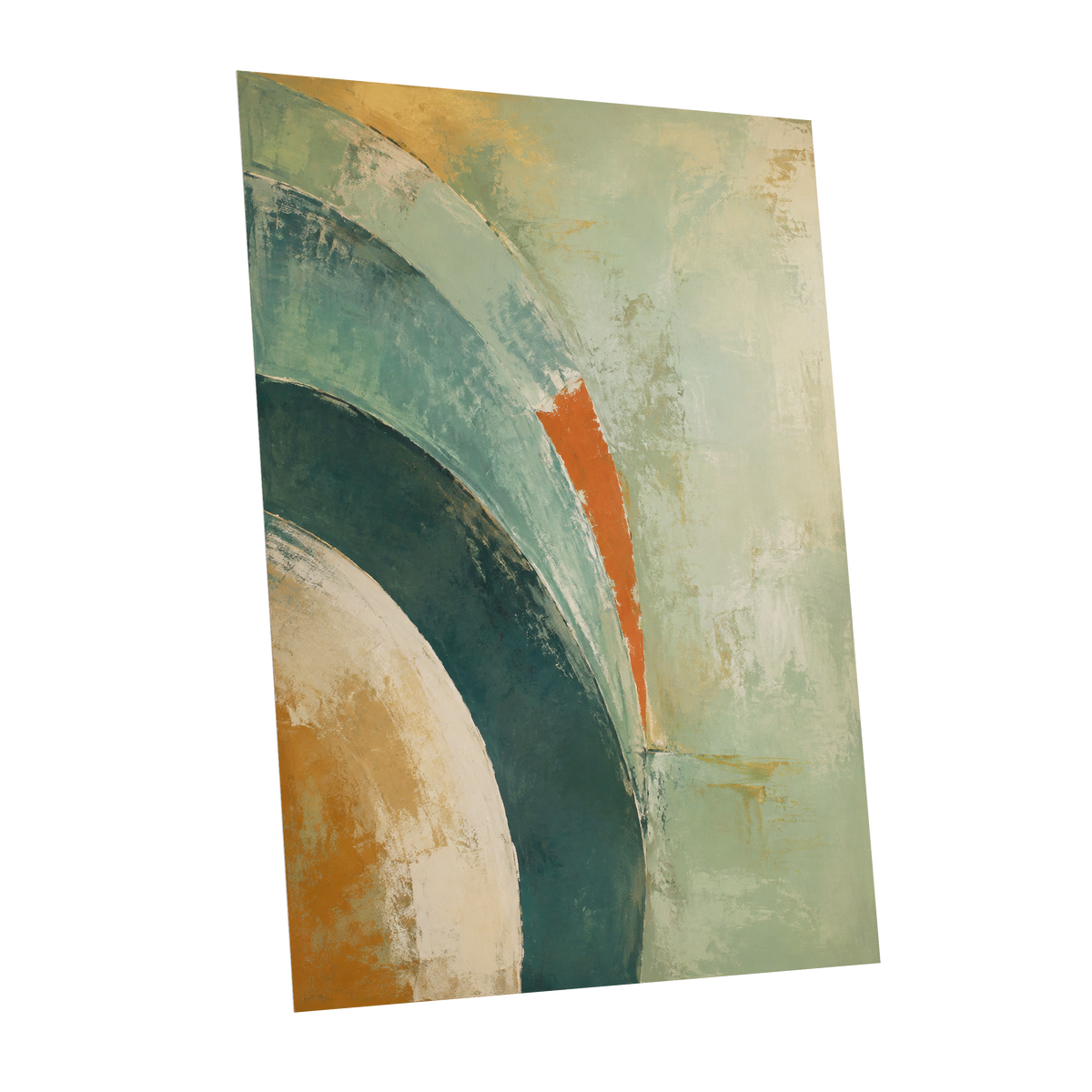 Verdigris Sweep, green, blue, beige abstract wall art shown as a unframed poster wall art print