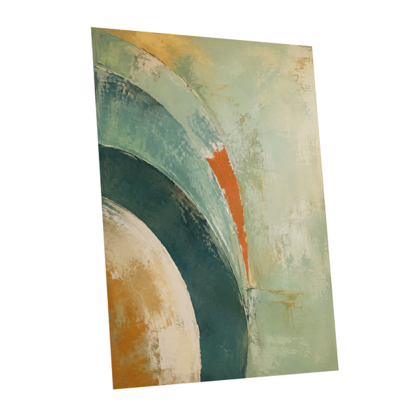 Verdigris Sweep, green, blue, beige abstract wall art shown as a unframed poster wall art print