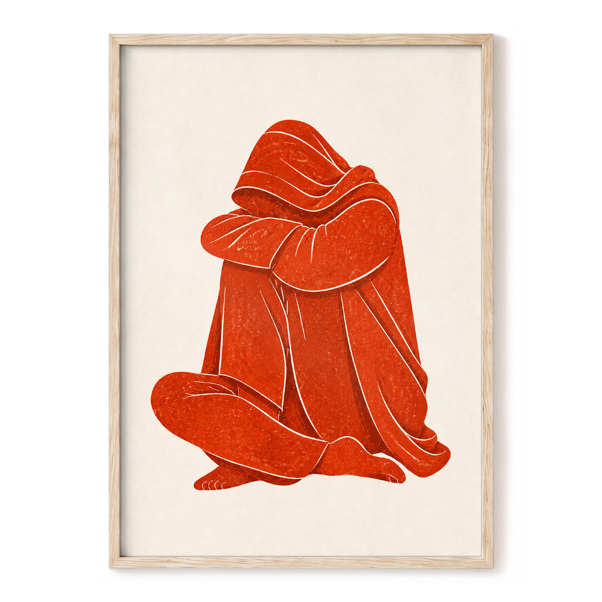 Vermilion Folds, red, orange, beige abstract wall art, front artwork view