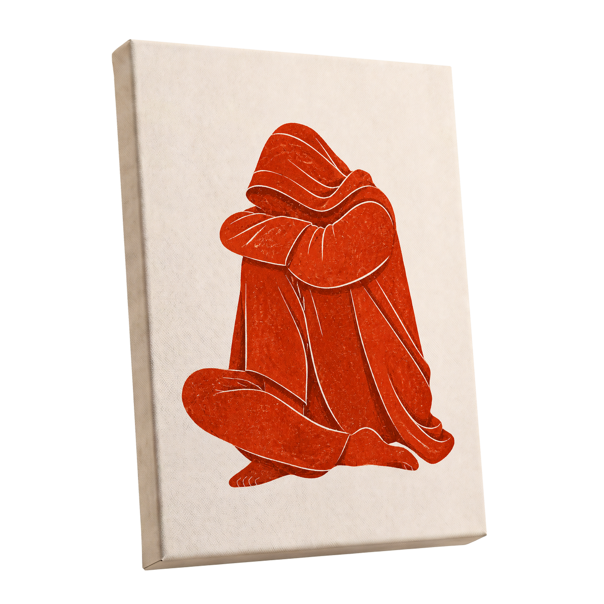 Vermilion Folds, red, orange, beige abstract wall art shown as a stretched canvas wall art