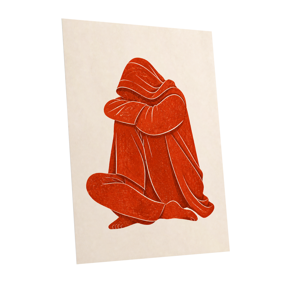Vermilion Folds, red, orange, beige abstract wall art shown as a unframed poster wall art print