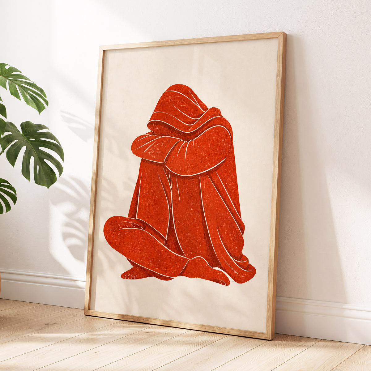 Vermilion Folds, red, orange, beige abstract wall art displayed in a styled interior, gallery view 2