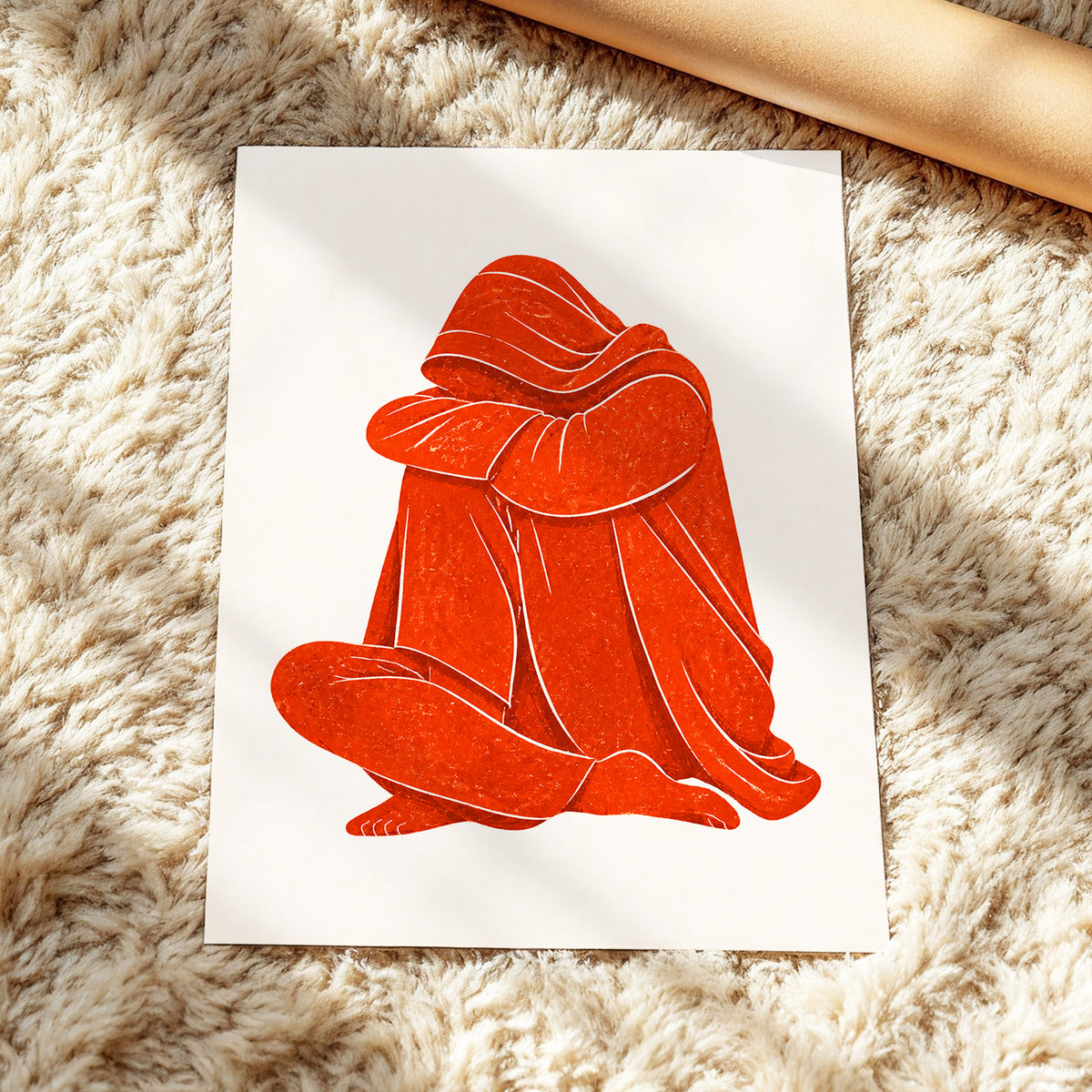 Vermilion Folds, red, orange, beige abstract wall art displayed in a styled interior, gallery view 5
