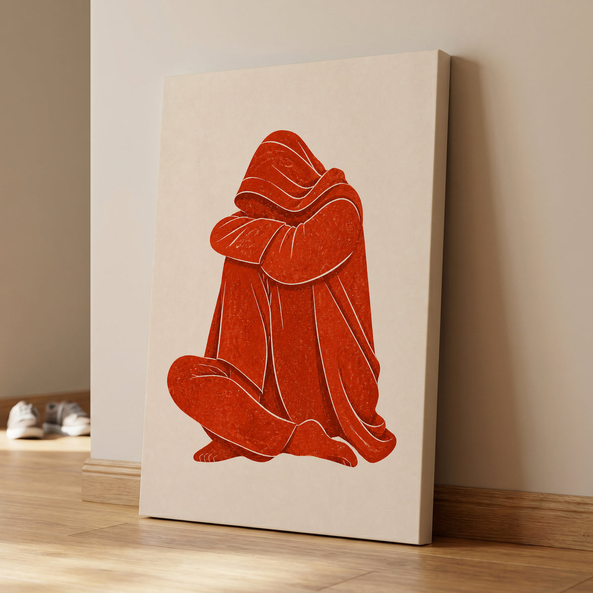 Vermilion Folds, red, orange, beige abstract wall art displayed in a styled interior, gallery view 7