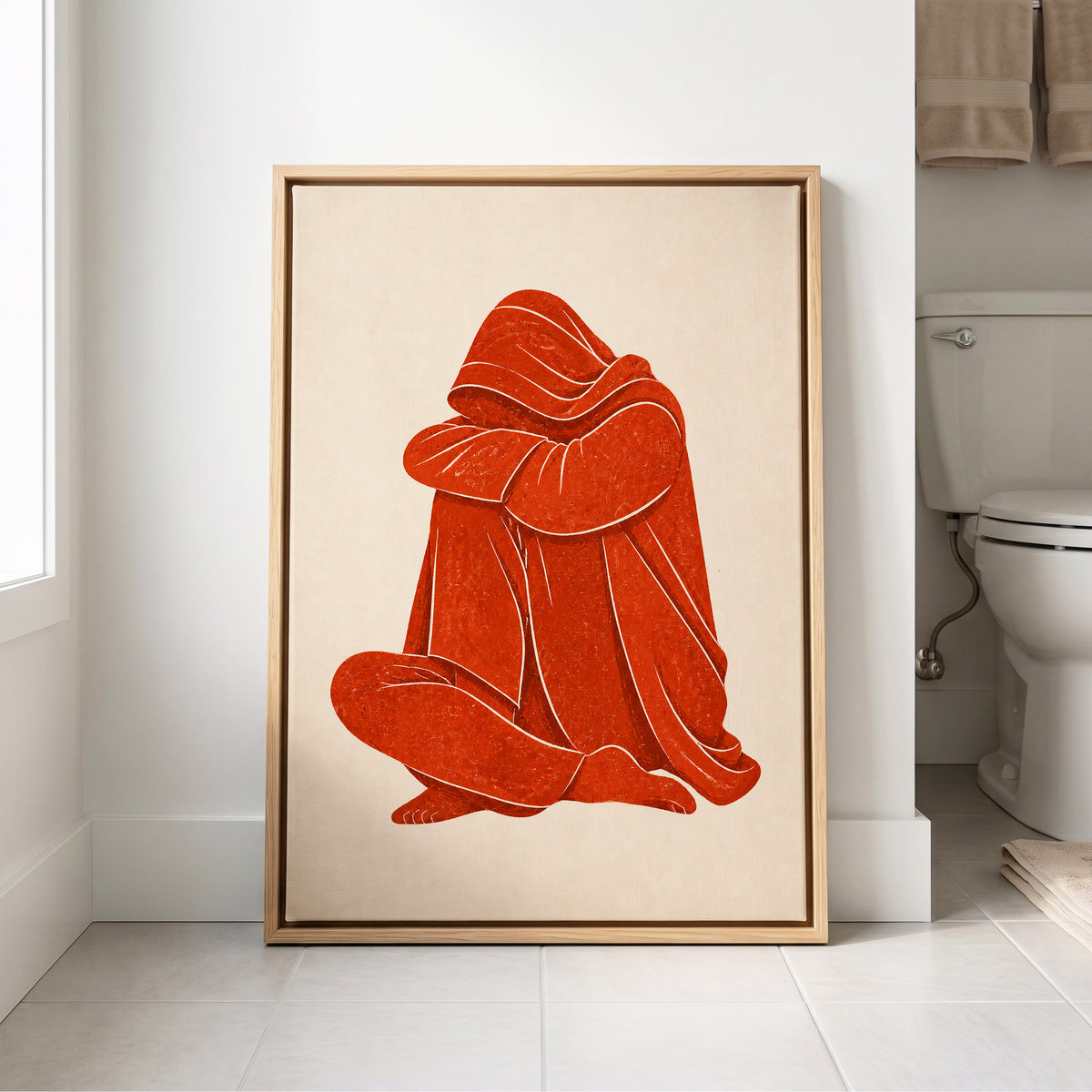 Vermilion Folds, red, orange, beige abstract wall art displayed in a styled interior, gallery view 8