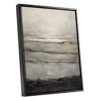 Vermilion in the Mist, beige, gray, black nature wall art shown as a black framed canvas wall art