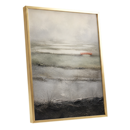 Vermilion in the Mist, beige, gray, black nature wall art shown as a gold framed poster wall art print
