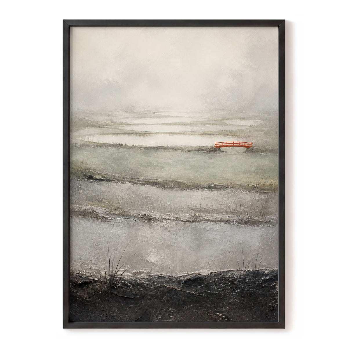 Vermilion in the Mist, beige, gray, black nature wall art, front artwork view