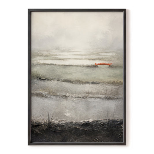 Vermilion in the Mist, beige, gray, black nature wall art, front artwork view