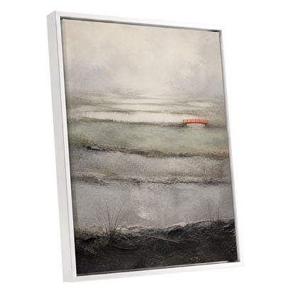 Vermilion in the Mist, beige, gray, black nature wall art shown as a white framed canvas wall art