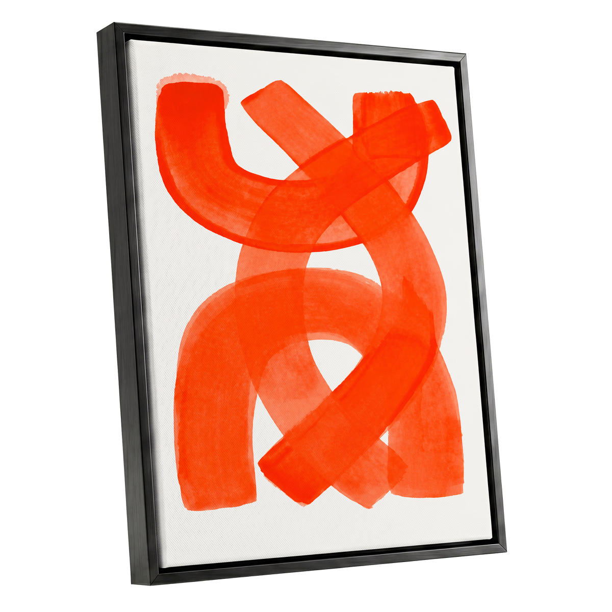 Vermilion Loop, orange, red, pink abstract wall art shown as a black framed canvas wall art